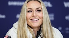 CORTINA, ITALY - FEBRUARY 03: Lindsey Vonn of Team United States looks on during a Team United States Women's Alpine Skiing press conference at Cortina Curling Olympic Stadium on day minus three ahead of the Milano Cortina 2026 Winter Olympics on February 03, 2026 in Cortina, Italy. (Photo by Ezra Shaw/Getty Images)
