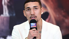 NEW YORK, NEW YORK - JUNE 08: Teofimo Lopez speaks during the press conference ahead of his June 10 WBO junior welterweight championship fight against Josh Taylor, at Chase Square at Madison Square Garden on June 08, 2023 in New York City. (Photo by Mikey Williams/Top Rank Inc via Getty Images)