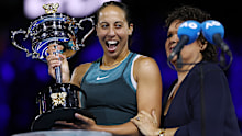 Madison Keys of the United States is presented the Daphne Akhurst Memorial Cup.