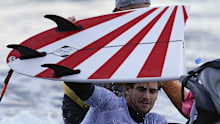A look at the underside of one of Jack Robinson's board featuring the red-rising sun design.