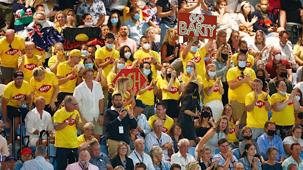 Aussie spectators cheer on Ash Barty during the women's singles final at the Australian Open on Rod Laver Arena.