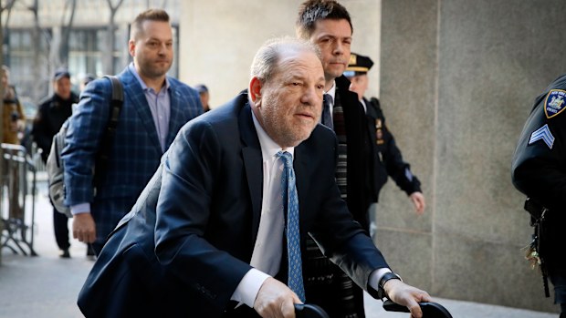 Harvey Weinstein arrives at a Manhattan courthouse for his rape trial, Monday, Feb. 24, 2020, in New York. 