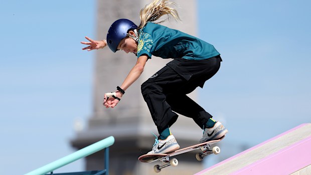 Australian Chloe Covell, 14, competes in the prelims of the women's street event at Paris 2024.
