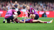 Starcevich was attended to by club trainers and doctors after the off-the-ball hit fron Rankine.