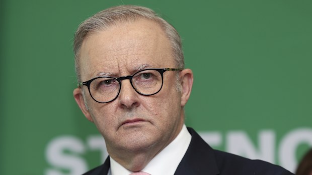 Prime Minister Anthony Albanese at a press conference during a visit to St John of God Midland Public Hospital, in Midland, WA, in the electorate of Hasluck, on Monday 31 March 2025, during the 2025 federal election campaign. fedpol Photo: Alex Ellinghausen