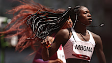 TOKYO, JAPAN - AUGUST 02: Christine Mboma of Team Namibia competes in round one of the Women's 200m heats on day ten of the Tokyo 2020 Olympic Games at Olympic Stadium on August 02, 2021 in Tokyo, Japan. (Photo by Ryan Pierse/Getty Images)