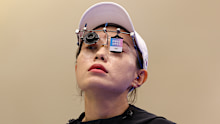 Kim Yeji of Team Republic of Korea prepares to shoot during the Women's 10m Air Pistol Final on day two of the Olympic Games Paris 2024 at Chateauroux Shooting Centre on July 28, 2024 in Chateauroux, France 