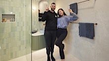 EMBARGO 29/9 Kristian and Mimi Second Guest Bathroom Week 7 House 5 The Block 2024.