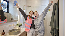 UNDER EMBARGO 27/09/2024 THE BLOCK Maddy and Charlotte Guest Ensuite | Week 7