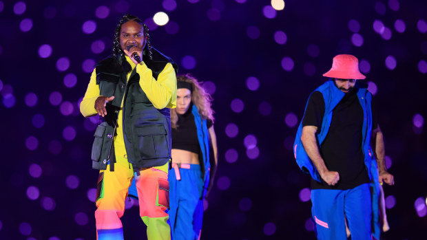Baker Boy performs during the Birmingham 2022 Commonwealth Games Closing Ceremony at Alexander Stadium on August 08, 2022 on the Birmingham, England. (Photo by Alex Pantling/Getty Images)