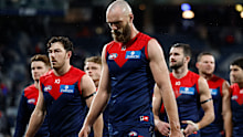 GEELONG, AUSTRALIA - JUNE 22: Max Gawn of the Demons looks dejected after a loss during the 2023 AFL Round 15 match between the Geelong Cats and the Melbourne Demons at GMHBA Stadium on June 22, 2023 in Geelong, Australia. (Photo by Michael Willson/AFL Photos via Getty Images)