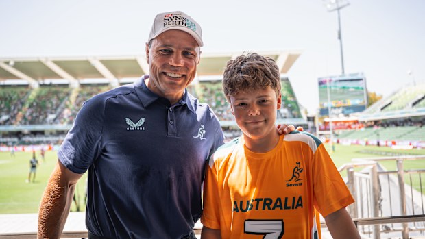 Austin Applebee enjoying the action at the Perth Sevens.
