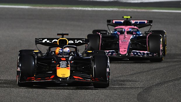 Max Verstappen of the Netherlands driving the (1) Oracle Red Bull Racing RB21 leads Jack Doohan of Australia driving the (7) Alpine F1 A525 Renault on track during the F1 Grand Prix of Bahrain at Bahrain International Circuit on April 13, 2025 in Bahrain, Bahrain. (Photo by Rudy Carezzevoli/Getty Images)