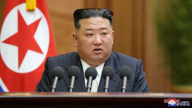 North Korea's leader Kim Jong Un addresses the Supreme People's Assembly, North Korea's parliament.