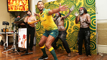 Kurtley Beale dances during the Wallabies' Indigenous jersey launch.