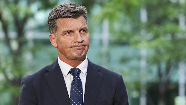 Member for Hume Angus Taylor during a press conference at Parliament House in Canberra on Wednesday 11 February 2026. fedpol Photo: Alex Ellinghausen