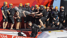 Team New Zealand celebrate after winning the America's Cup.