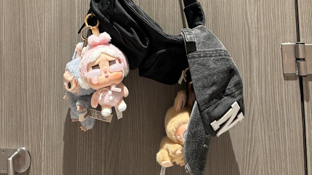 Ottilie Vaughan has two Labubu collectibles and a Cry Baby charm on her bag.