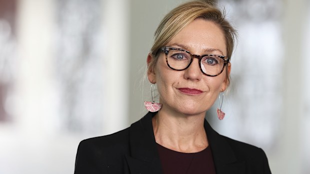 Greens leader Senator Larissa Waters at a doorstop interview at Parliament House in Canberra on Monday 28 July 2025.