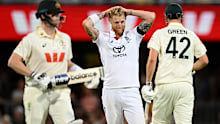 Ben Stokes reacts during Steve Smith and Cameron Green's partnership. 