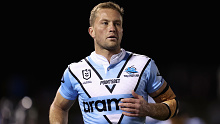 Matt Moylan of the Sharks warms up during the round 18 NRL match between Cronulla Sharks and St George Illawarra Dragons at PointsBet Stadium on June 29, 2023 in Sydney, Australia. (Photo by Cameron Spencer/Getty Images)