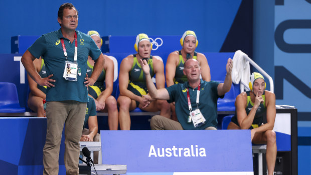 Australia's coach Predrag Mihailovic looks on with his bench.