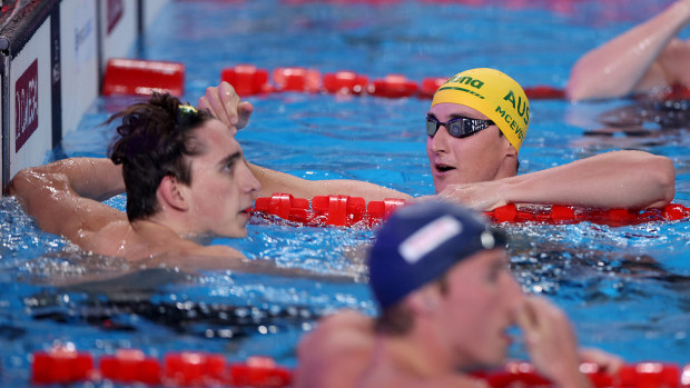 Cameron McEvoy of Team Australia celebrates after winning silver in the Men's 50m Freestyle Final on day sixteen of the Doha 2024 World Aquatics Championships at Aspire Dome on February 17, 2024 in Doha, Qatar. (Photo by Adam Pretty/Getty Images)