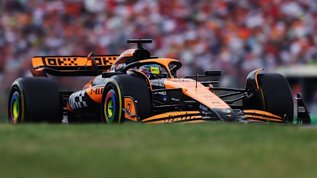 Oscar Piastri of Australia driving the (81) McLaren MCL38 Mercedes on track during the F1 Grand Prix of Hungary at Hungaroring on July 21, 2024 in Budapest, Hungary. (Photo by Dean Mouhtaropoulos/Getty Images)