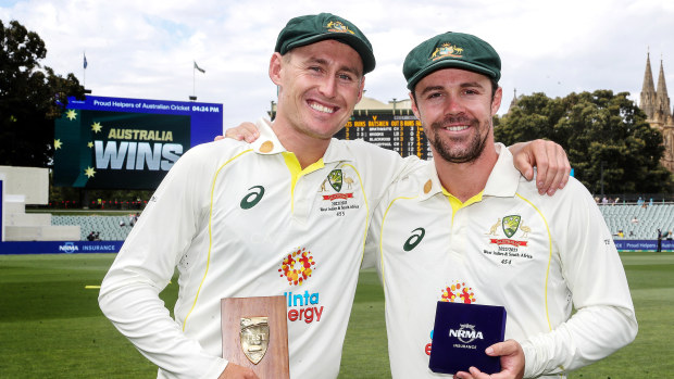 Player of the series and player of the match Marnus Labuschagne of Australia and Travis Head.