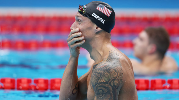 Caeleb Dressel is stunned by his 100m gold medal winning swim.
