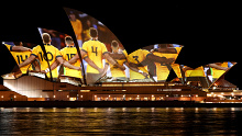 The Sydney Opera House is illuminated as part of Australia's 2027 Rugby World Cup bid.