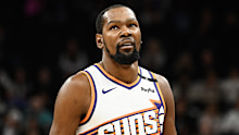 SALT LAKE CITY, UTAH - DECEMBER 13: Kevin Durant #35 of the Phoenix Suns looks on during the first half of a game against the Utah Jazz at Delta Center on December 13, 2024 in Salt Lake City, Utah.  NOTE TO USER: User expressly acknowledges and agrees that, by downloading and or using this photograph, User is consenting to the terms and conditions of the Getty Images License Agreement. (Photo by Alex Goodlett/Getty Images)