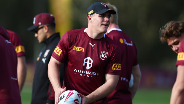 Beau Fermor during a Queensland Maroons' State of Origin training session in 2022.