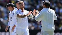 Ben Stokes celebrates with teammates during the Boxing Day Test. 