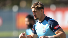Zac Lomax trains with the NSW Blues during the 2024 State of Origin series. 
