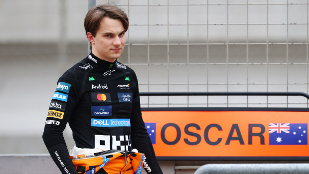 Oscar Piastri of Australia and McLaren looks on itpl during day two of F1 Testing at Bahrain International Circuit on February 27, 2025 in Bahrain, Bahrain. (Photo by Clive Rose/Getty Images)