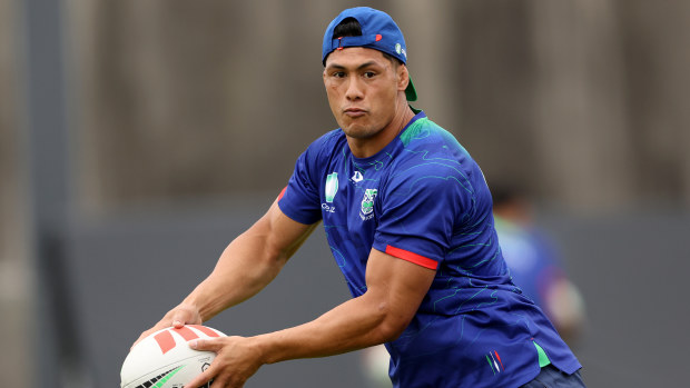 Roger Tuivasa-Sheck during a New Zealand Warriors training session.