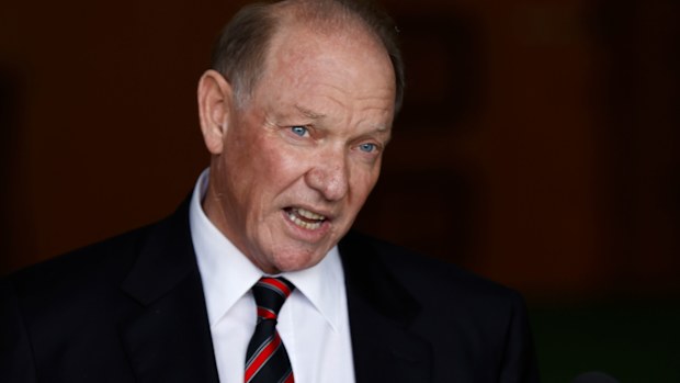 Essendon president David Barham addresses the media.