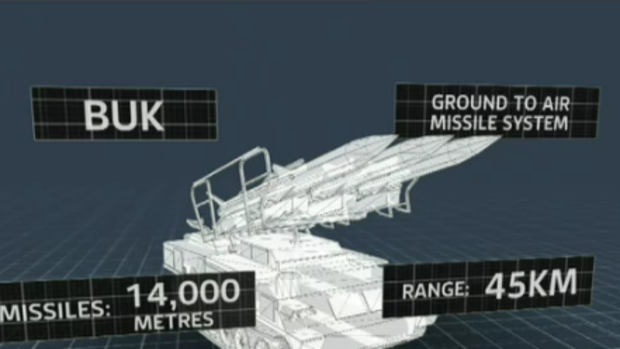 A BUK surface-to-air missile launcher.