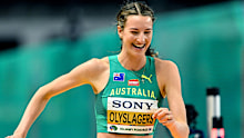 Nicola Olyslagers competing at the world athletics indoor championships in Poland.