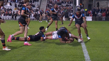 Kyle Flanagan was denied this try against the Tigers.