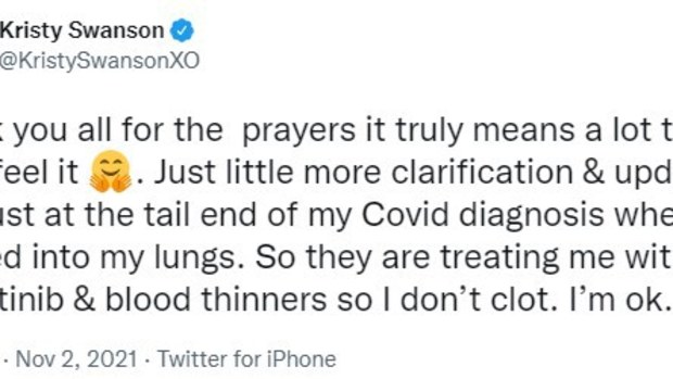 Original Buffy star Kristy Swanson hospitalised with COVID-19 months after spreading misinformation.