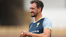 GALLE, SRI LANKA - JANUARY 26: Mitchell Starc of Australia looks on during an Australia nets session at Galle International Stadium on January 26, 2025 in Galle, Sri Lanka. (Photo by Robert Cianflone/Getty Images)