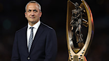 SYDNEY, AUSTRALIA - OCTOBER 05: Andrew Abdo, NRL CEO is seen during the trophy presentation during the NRL Grand Final match between the Melbourne Storm at Brisbane Broncos at Accor Stadium on October 05, 2025, in Sydney, Australia. (Photo by Cameron Spencer/Getty Images)