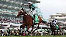 MELBOURNE, AUSTRALIA - NOVEMBER 09: James McDonald rides #10 Via Sistina to win race eight the Tab Champions Stakes during Champion Stakes Day at Flemington Racecourse on November 09, 2024 in Melbourne, Australia. (Photo by Robert Cianflone/Getty Images)