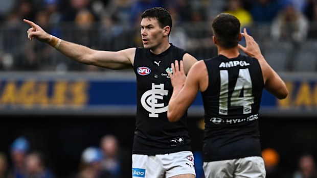 Mitch McGovern of the Blues celebrates a goal.