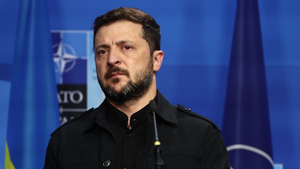 Ukrainan President Volodymyr Zelensky during the NATO Summit in The Hague, Netherlands on June 24, 2025. (Photo by Jakub Porzycki/NurPhoto)
