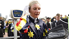 Jamie Kah returns to scale after riding Goldrush Guru to win Race 7 the Penfolds Victoria Derby during 2024 Penfolds Victoria Derby Day at Flemington Racecourse on November 02, 2024 in Melbourne, Australia. (Photo by Darrian Traynor/Getty Images)