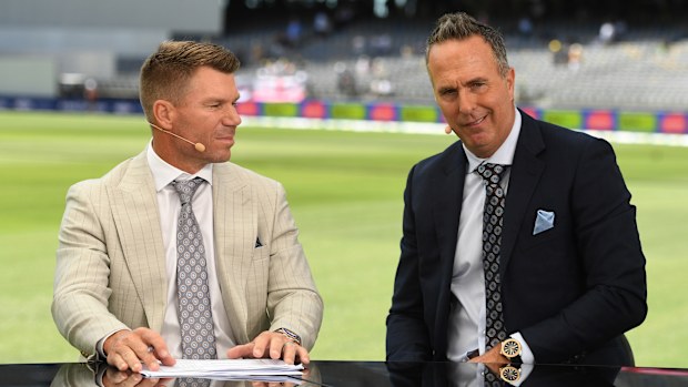David Warner (L) and Michael Vaughan.
