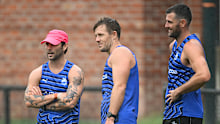 Caleb Daniel, Jack Darling and Luke Parker of the Kangaroos chat at the first pre season session for 2025.